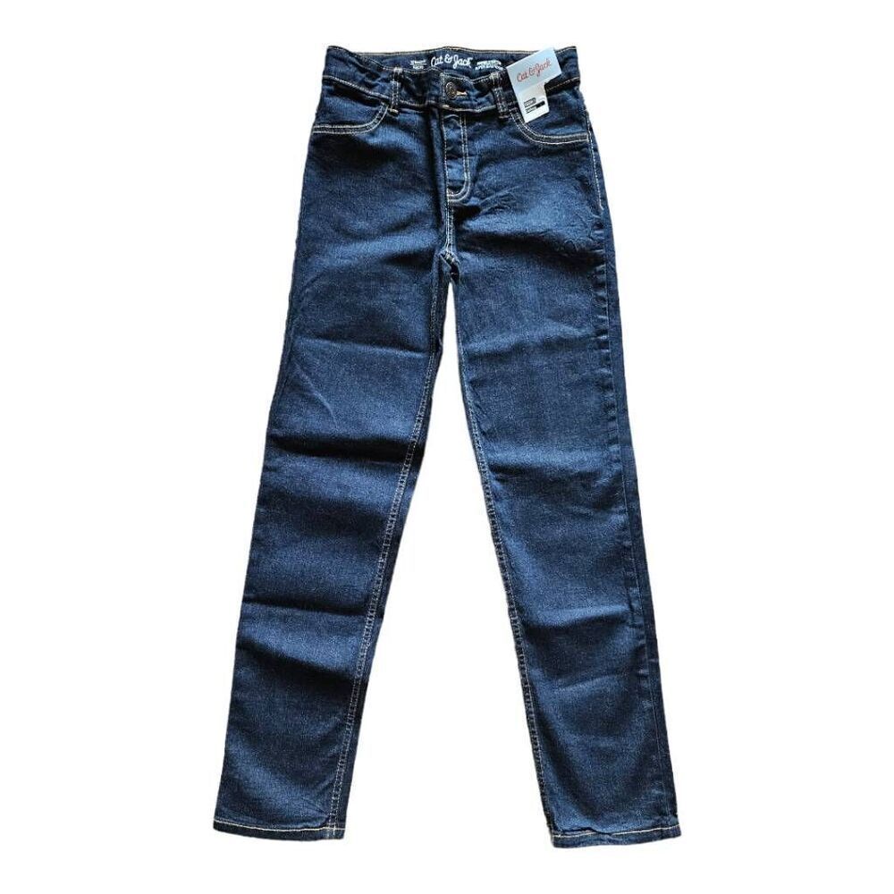 Cat & Jack Super Stretch Straight Leg Denim Jeans Dark Wash Blue 14 Slim (Girls)